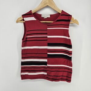 Casual Corner Knit Tank Top Womens Medium Red Striped Sleeveless Shell Pullover